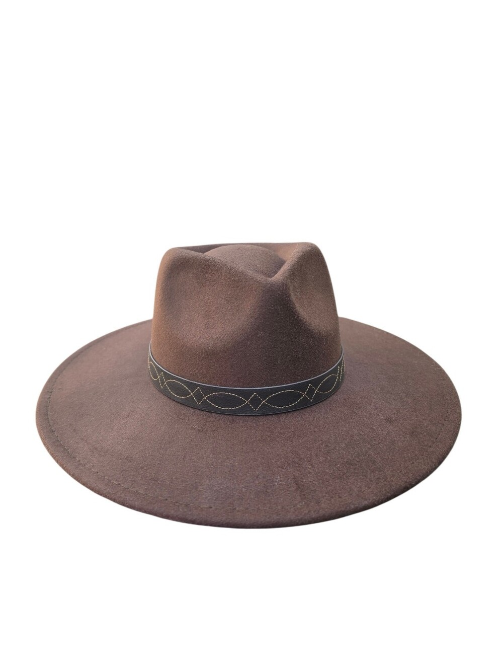 FRYE Brown Wide Brim Felt Fedora Hat Stitched Band OSFM